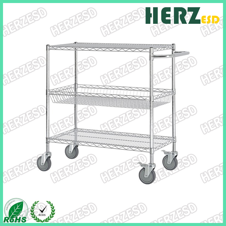 HZ-28103 Three Layers ESD Wire Shelf Trolley Metal ESD Racks
