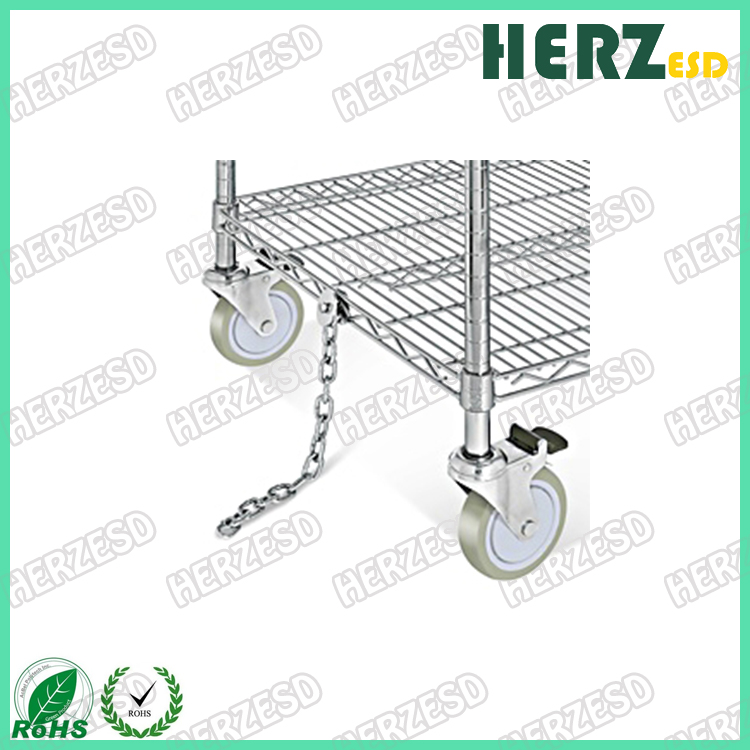 HZ-28103 Three Layers ESD Wire Shelf Trolley Metal ESD Racks